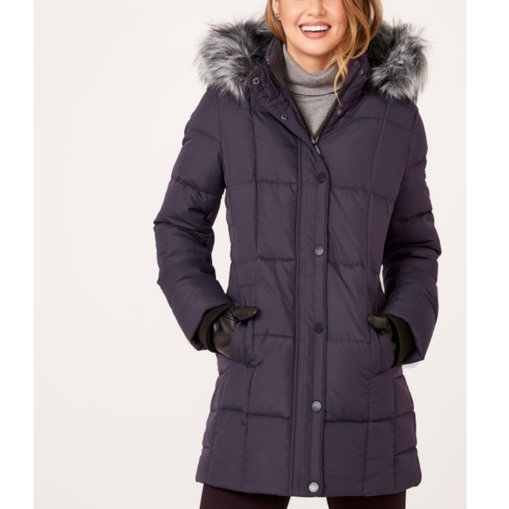 Novelti | Purple Faux Fur Trim Quilted Winter Jacket + Scarf Bundle
